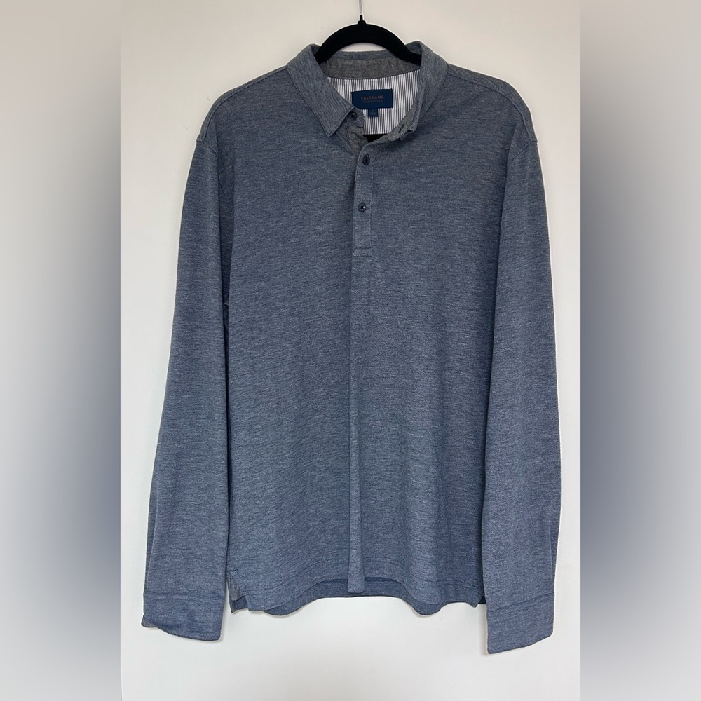 Men’s Fairlane Performance Pique Long Sleeve Blue Polo Shirt Size Large